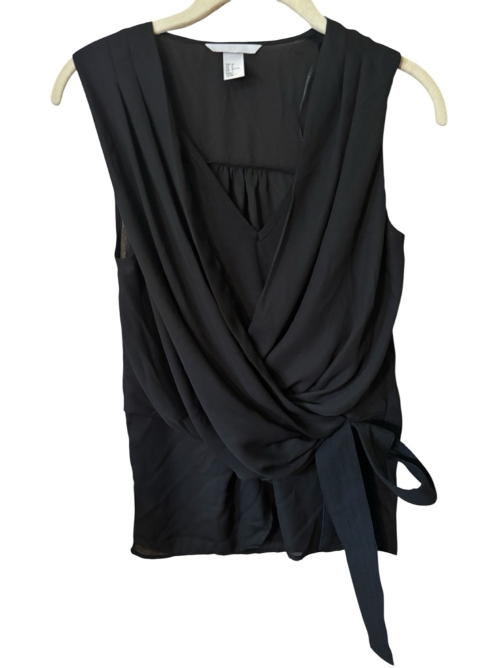 H&M Top Size 2 Black Draped Wrap-Front Sleeveless Camisole with Side Tie V-Neck